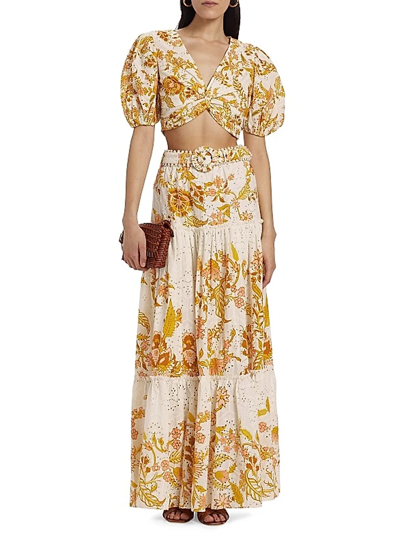 Floral Puff-Sleeve Crop Top