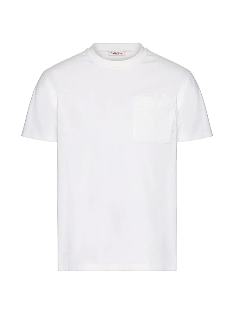 Cotton T-Shirt With Topstitched V Detail