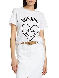 Bonjour Smiling Heat Graphic Cotton T-Shirt