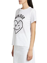 Bonjour Smiling Heat Graphic Cotton T-Shirt