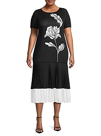 Plus Mix Media Drop-Waist Midi-Dress