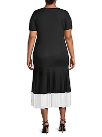 Plus Mix Media Drop-Waist Midi-Dress