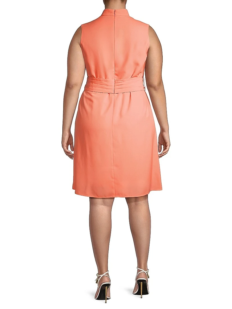 Plus A-Line Tie-Waist Sleeveless Dress