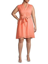 Plus A-Line Tie-Waist Sleeveless Dress
