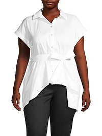 Plus High-Low Tie-Waist Shirt