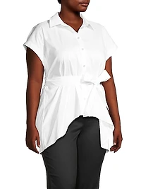 Plus High-Low Tie-Waist Shirt