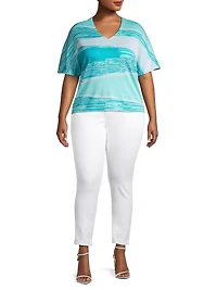 Plus Wavy Cap-Sleeve Tunic Top