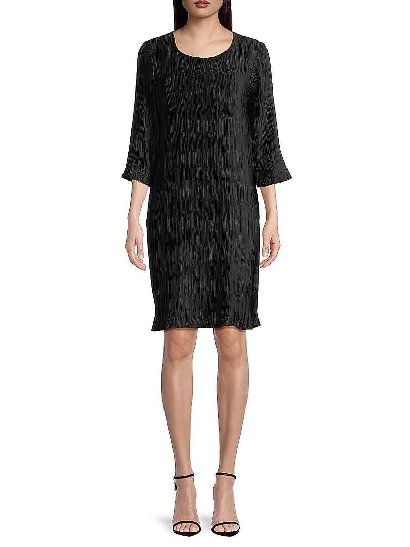 Plissé Three-Quarter Sleeve Dress