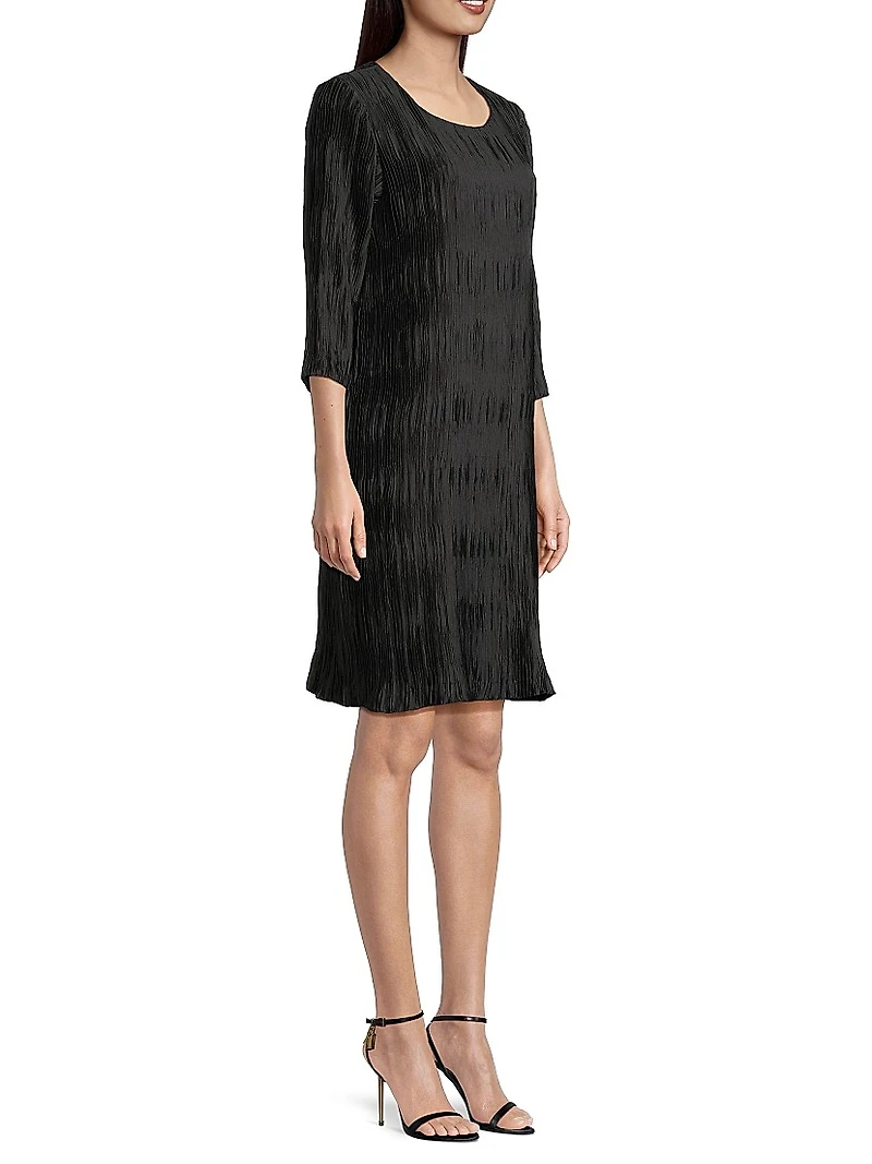 Plissé Three-Quarter Sleeve Dress