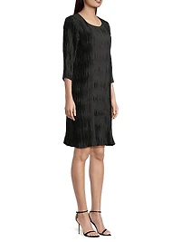 Plissé Three-Quarter Sleeve Dress