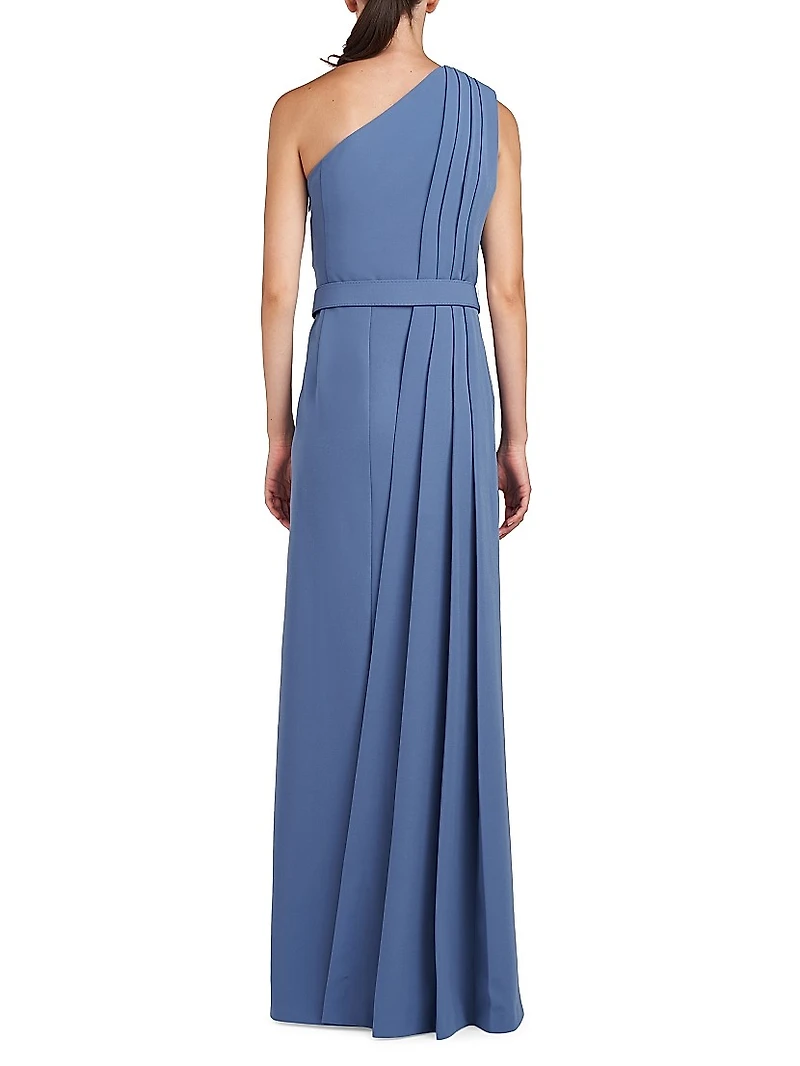 Bowie Belted One-Shoulder Column Gown