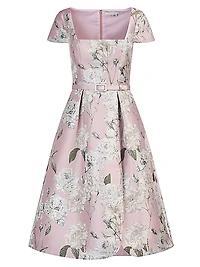 Mira Floral Jacquard Belted Midi-Dress