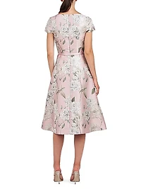 Mira Floral Jacquard Belted Midi-Dress