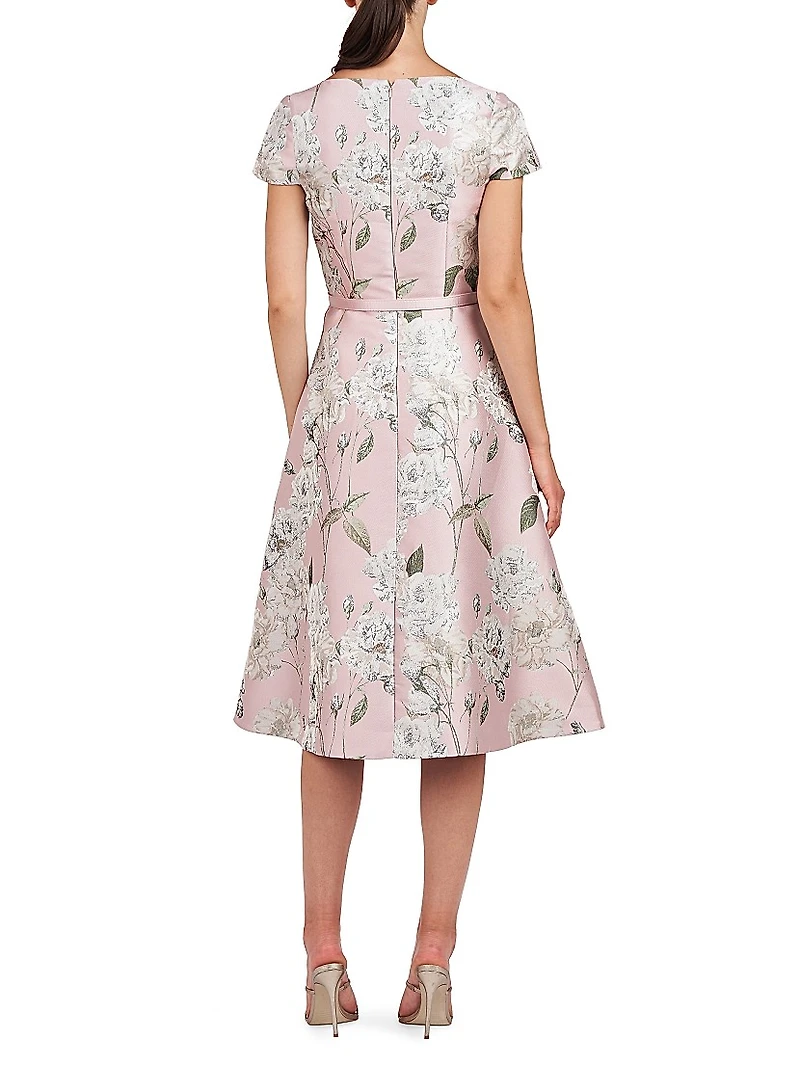 Mira Floral Jacquard Belted Midi-Dress