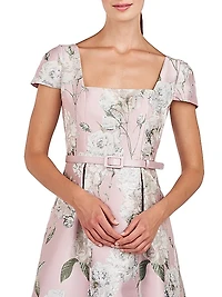 Mira Floral Jacquard Belted Midi-Dress