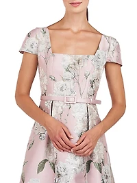 Mira Floral Jacquard Belted Midi-Dress