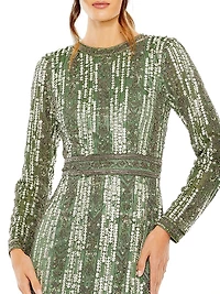 Crystal-Embellished Long-Sleeve Column Gown