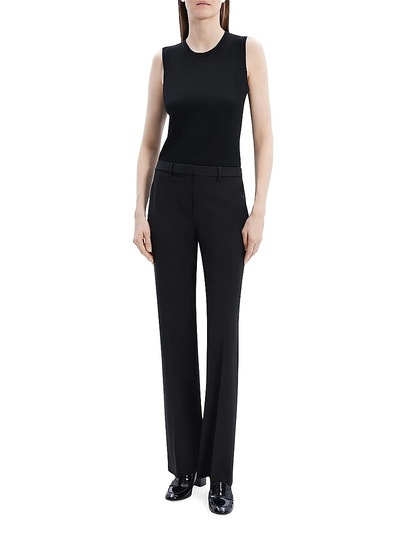 Stretch Wool Straight Full-Length Trousers