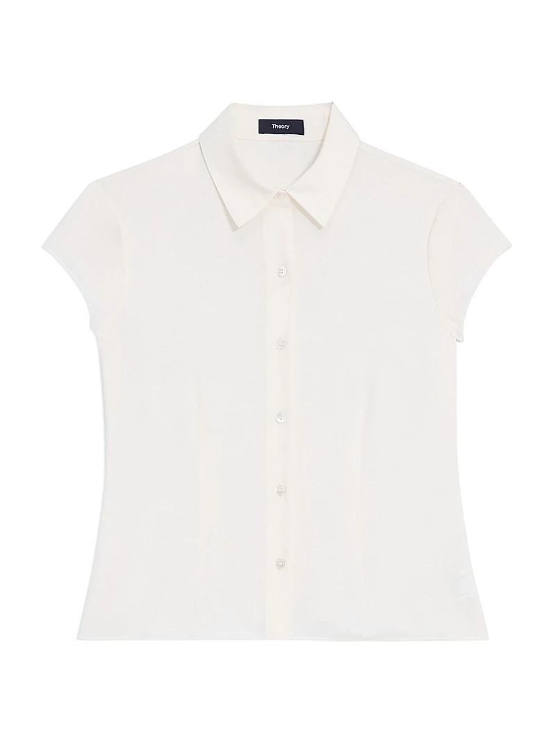 Cap-Sleeve Silk Button-Front Shirt