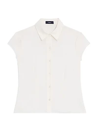Cap-Sleeve Silk Button-Front Shirt