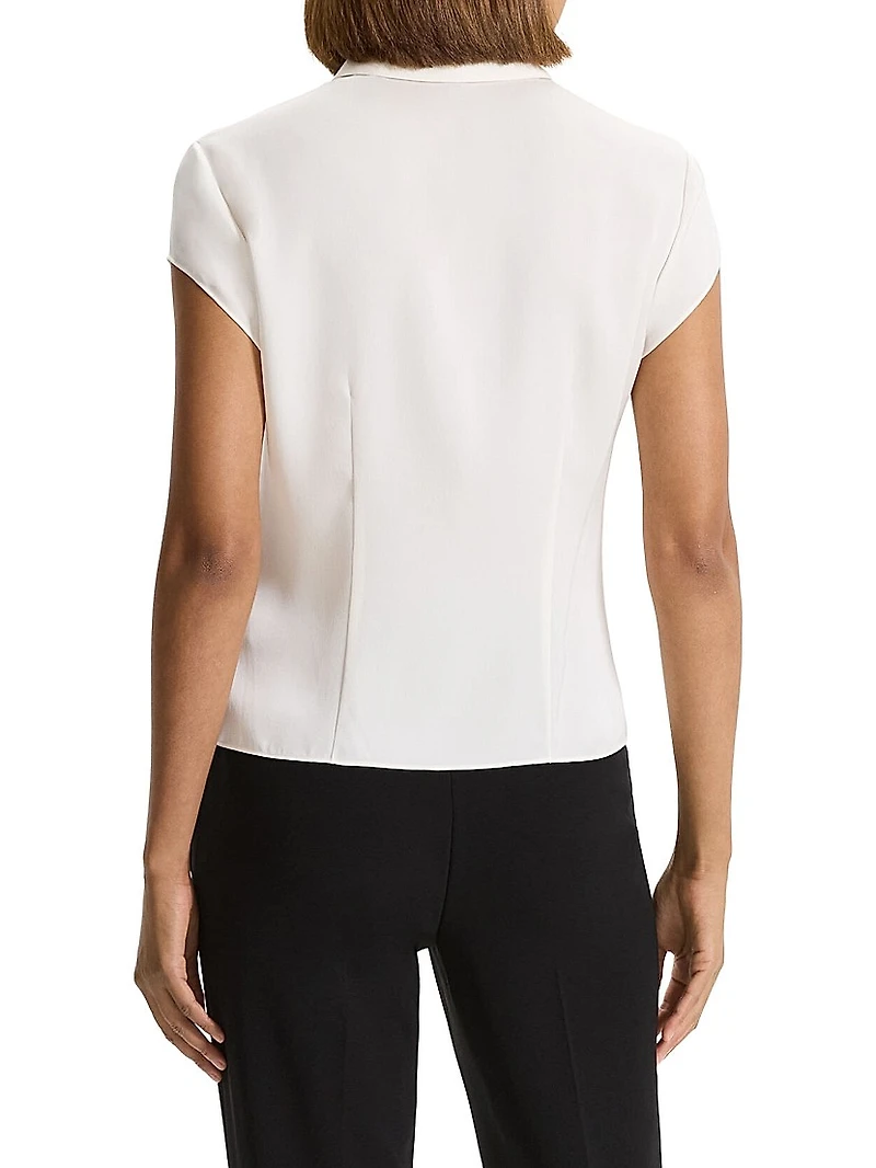 Cap-Sleeve Silk Button-Front Shirt