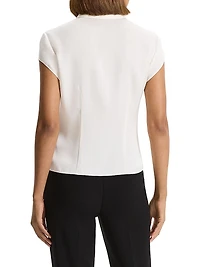 Cap-Sleeve Silk Button-Front Shirt