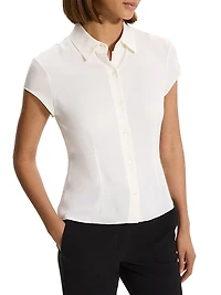 Cap-Sleeve Silk Button-Front Shirt