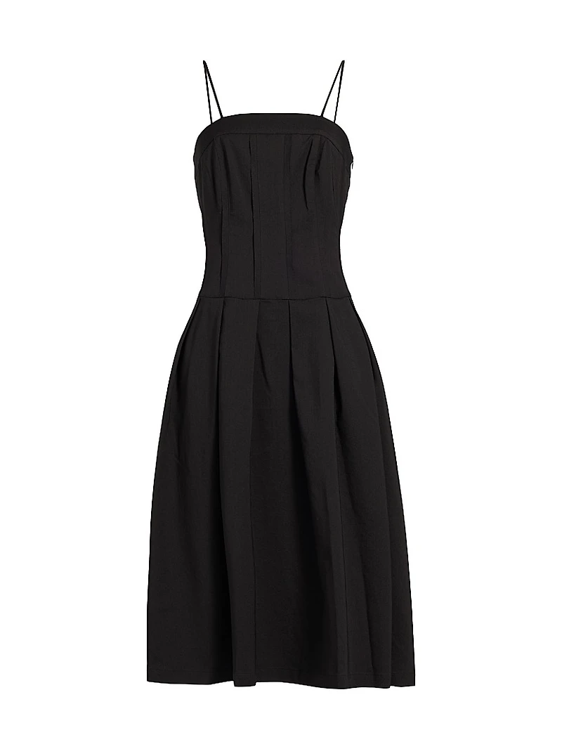 Linen-Blend Corset Midi-Dress