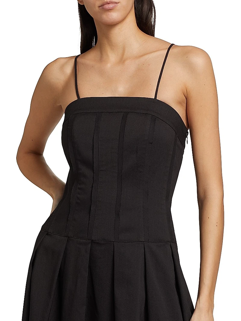 Linen-Blend Corset Midi-Dress