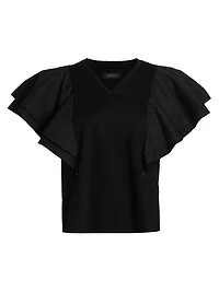 Cotton Ruffled V-Neck T-Shirt