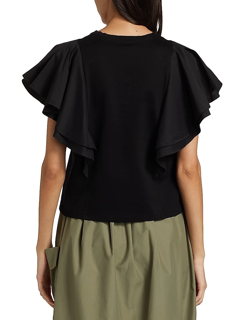 Cotton Ruffled V-Neck T-Shirt
