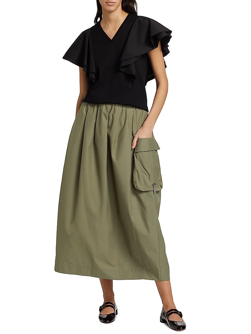 Cotton Ruffled V-Neck T-Shirt