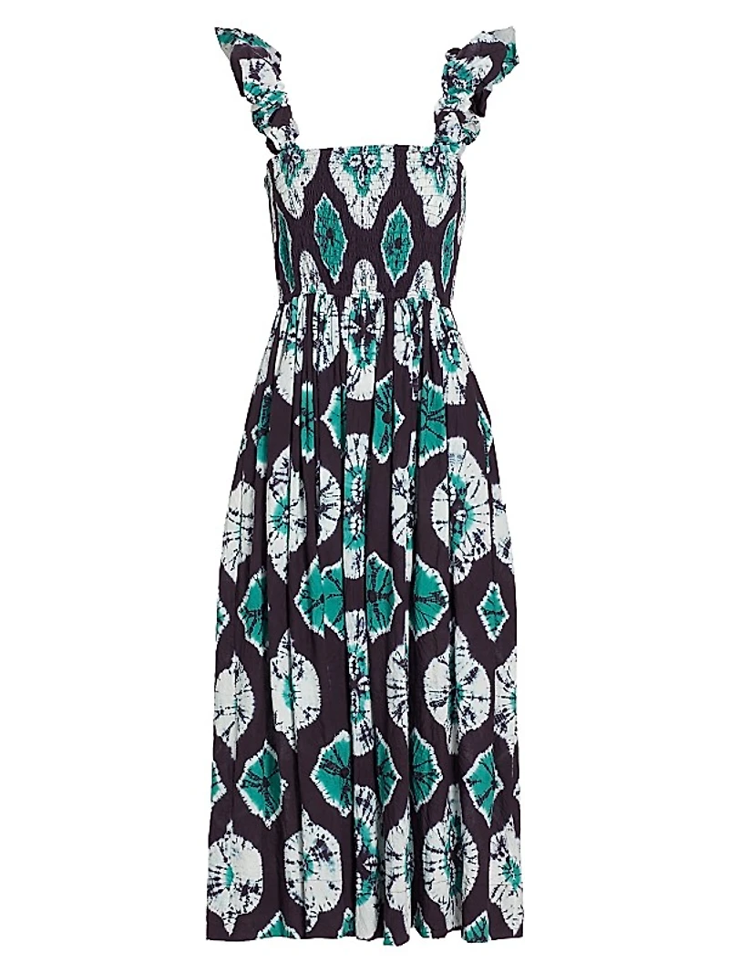 Aveline Tie-Dye Smocked Midi-Dress