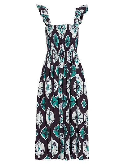 Aveline Tie-Dye Smocked Midi-Dress