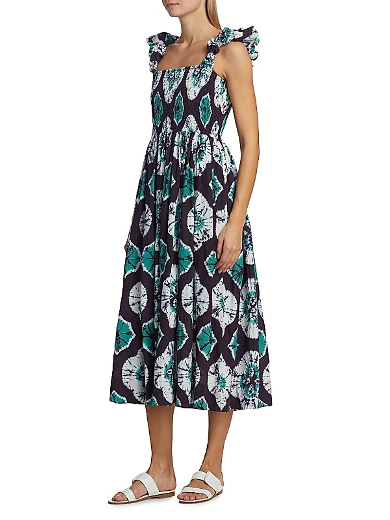 Aveline Tie-Dye Smocked Midi-Dress