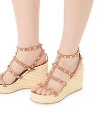 Rockstud Wedge Sandals With Calfskin Straps 95MM