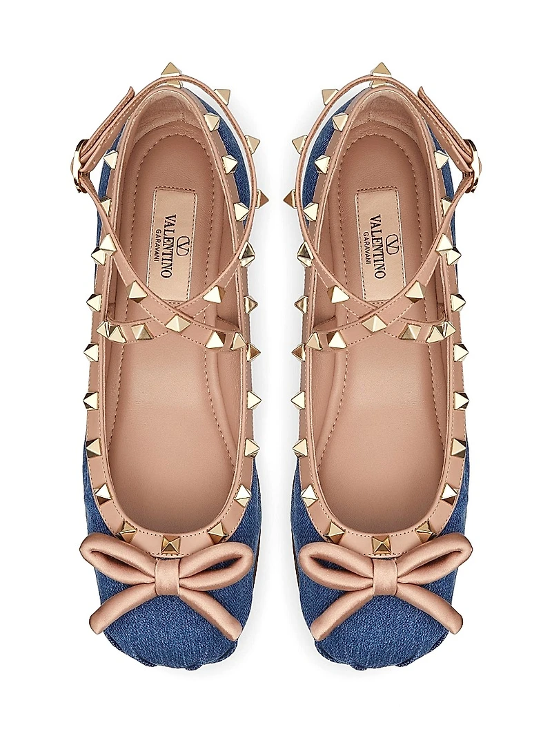 Rockstud Denim Ballerina Flats