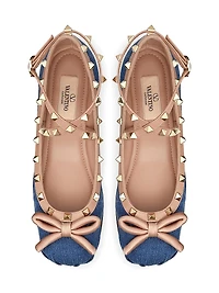 Rockstud Denim Ballerina Flats