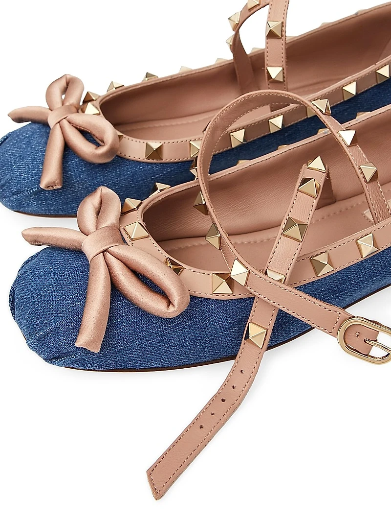 Rockstud Denim Ballerina Flats