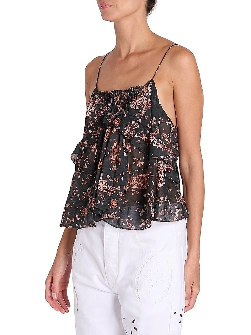 Anissa Cotton-Silk Geometric Top