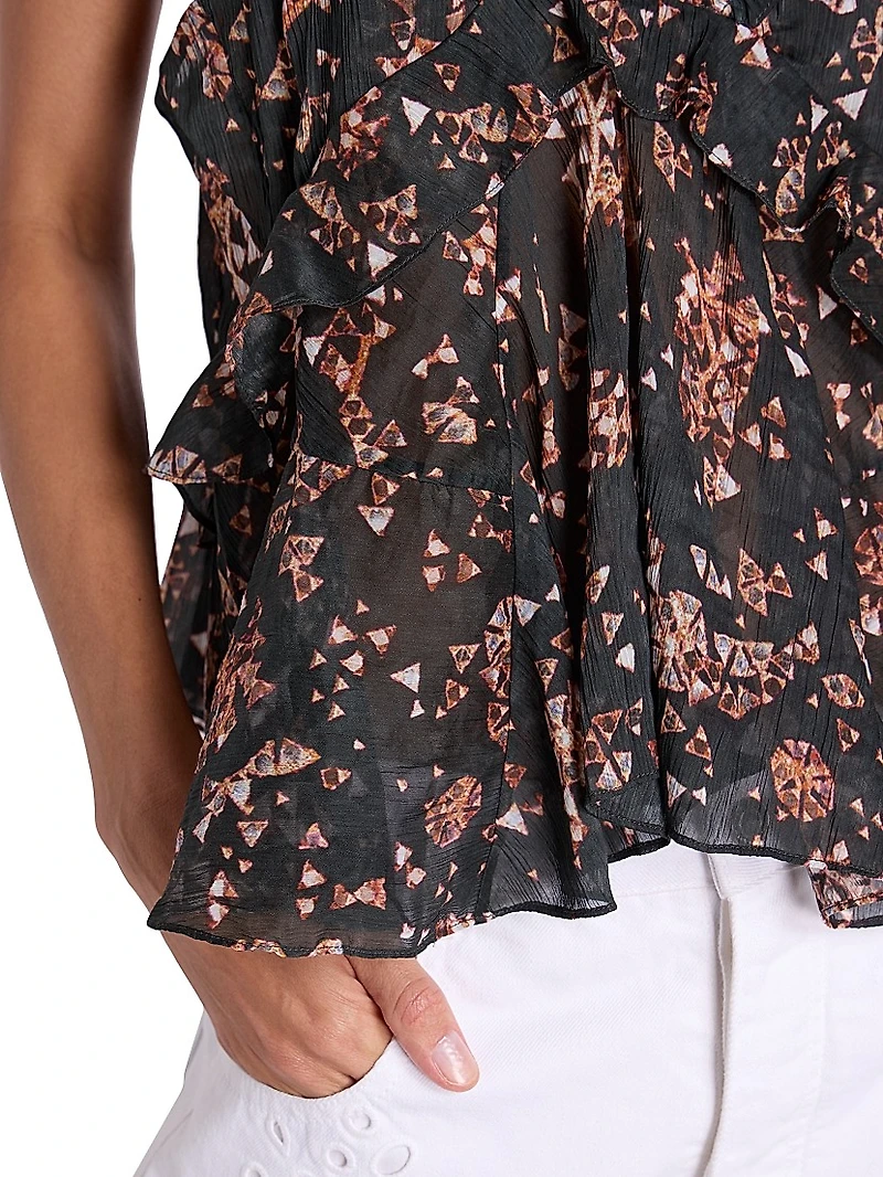 Anissa Cotton-Silk Geometric Top