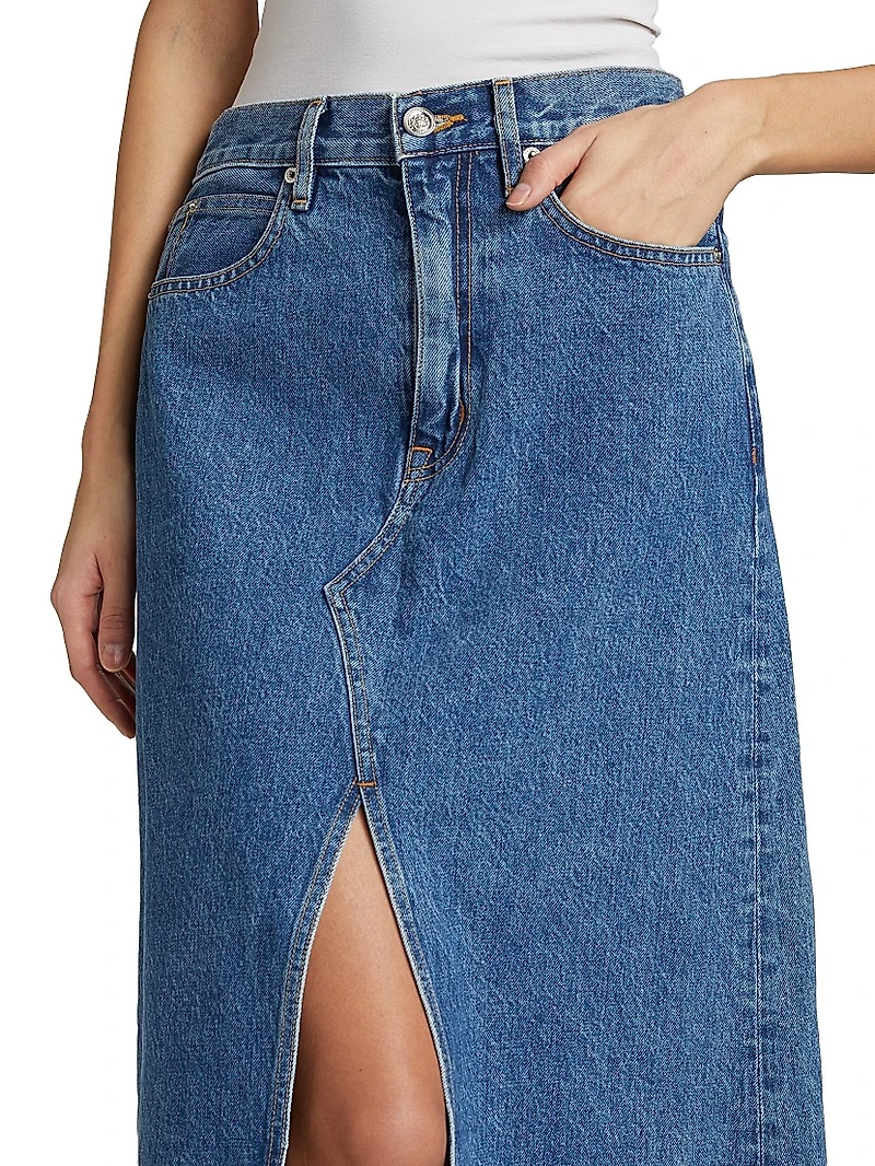 Denim A-Line Midi-Skirt