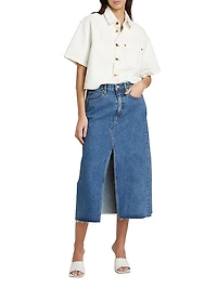 Denim A-Line Midi-Skirt