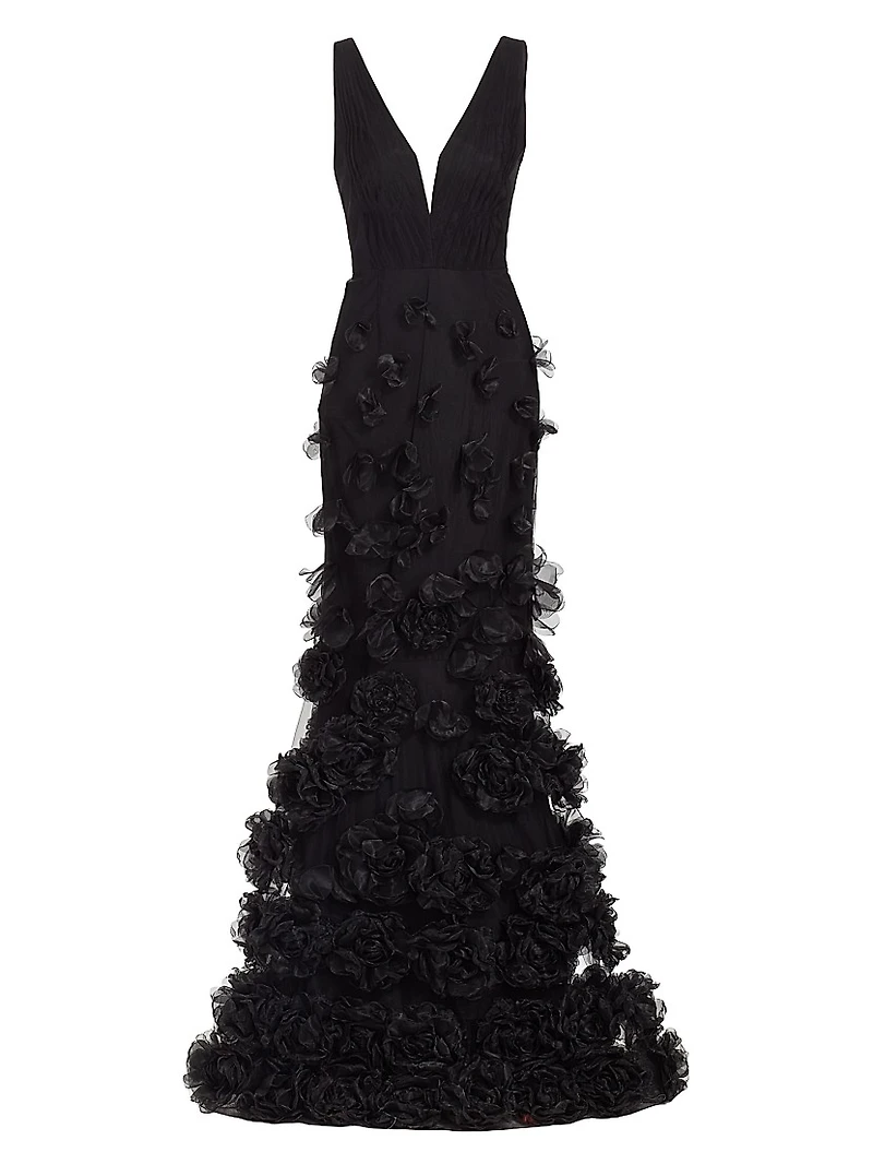 Rosette Appliqué Mermaid Gown