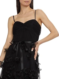 3D Rose-Embellished Tulle Cocktail Gown