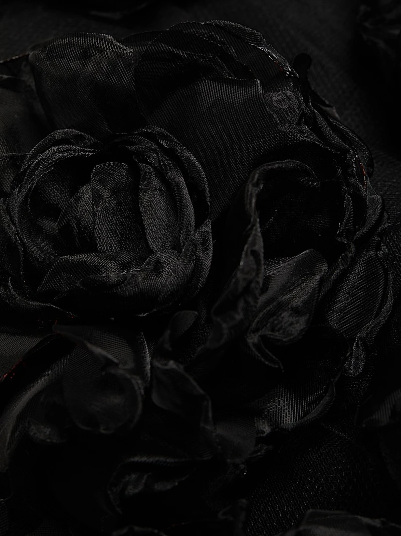 3D Rose-Embellished Tulle Cocktail Gown