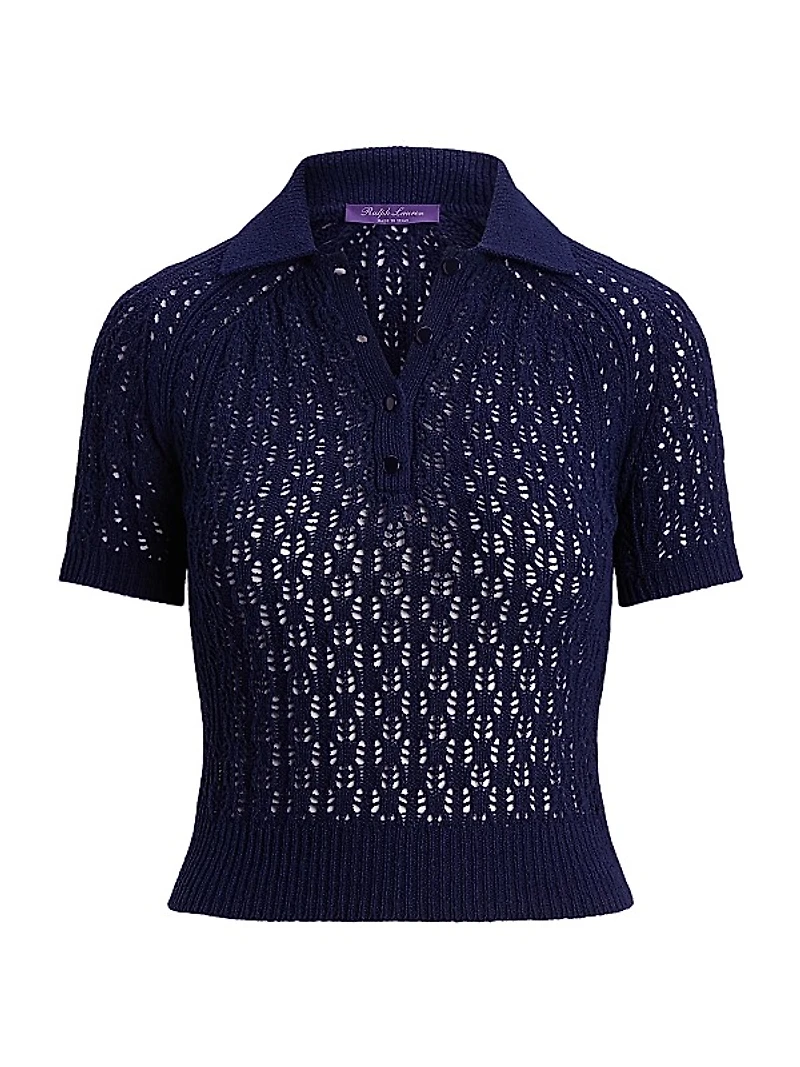 Silk Openwork Knit Polo Shirt
