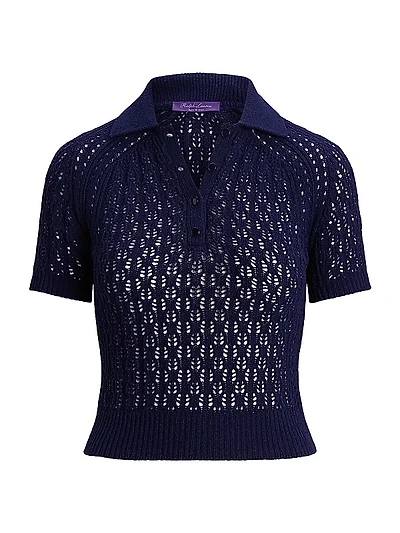 Silk Openwork Knit Polo Shirt