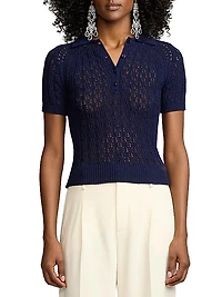 Silk Openwork Knit Polo Shirt