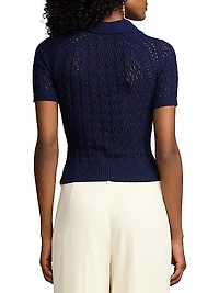Silk Openwork Knit Polo Shirt